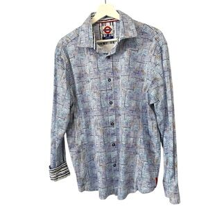 Jermyn & Bond Modern Fit Blue Geometric Cotton Button-Down Shirt Size L